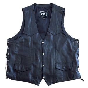 BARNEYS BLACK COWHIDE LEATHER SIDE LACE SZ 52 (2XL) BIKER MOTORCYCLE VEST BOHO